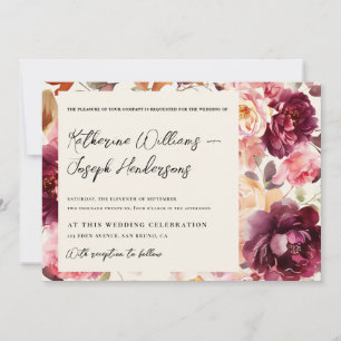 Invitation Mariage écriture calligraphique Burgundy Jardin Dé