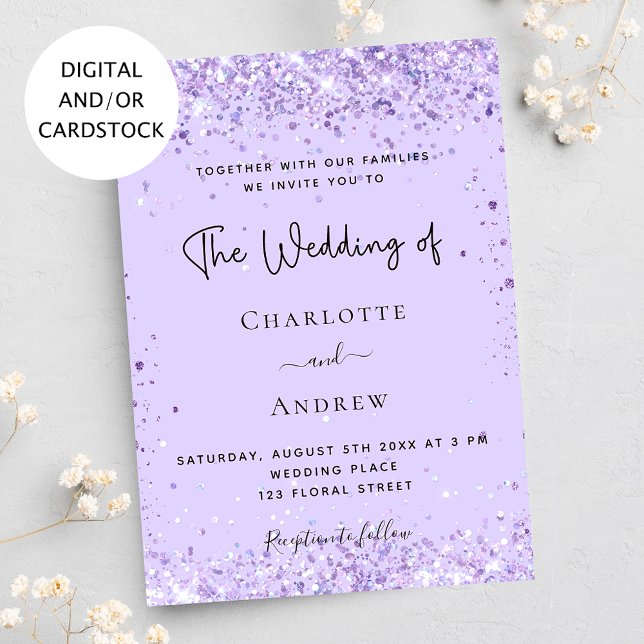 Invitation Mariage écriture violet lavande confettis (Créateur téléchargé)