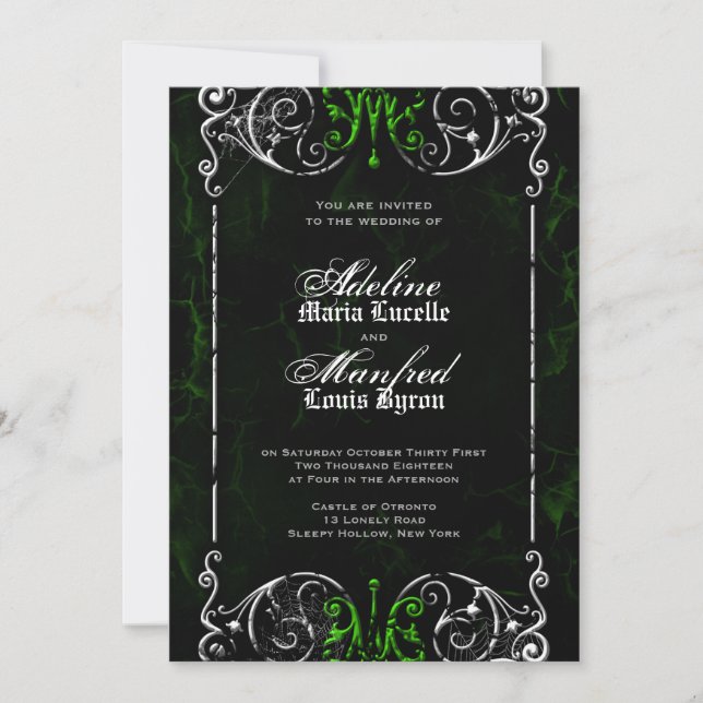 Invitation Mariage Éffrayant et vert gothique victorien Invit (Devant)