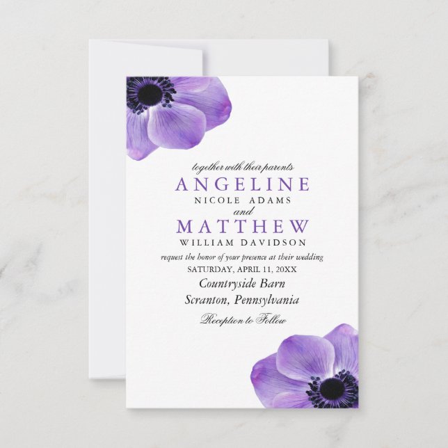Invitation Mariage Eggplant Purple Floral Élégant Aquarelle (Devant)