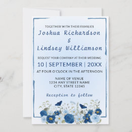 Invitation Mariage Élégance Botanique Bleue