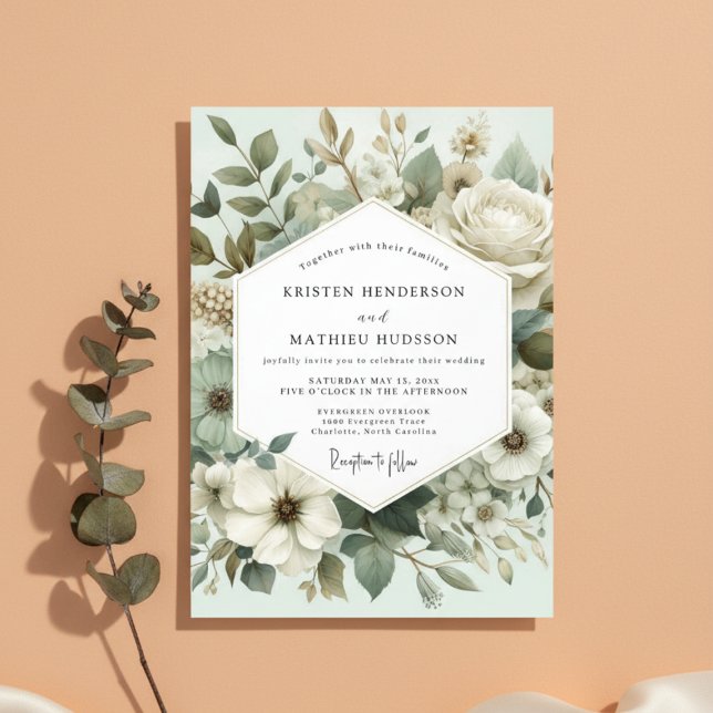 Invitation Mariage Élégance Botanique Menthe (Créateur téléchargé)