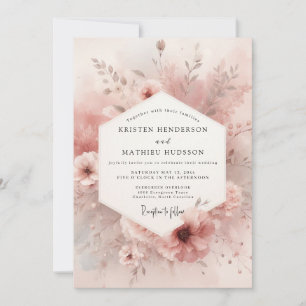 Invitation Mariage Élégance Fleur Rose Poussiéreuse