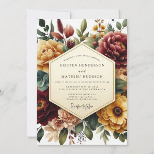 Invitation Mariage Élégance Florale Automne Bourgogne