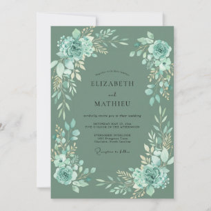 Invitation Mariage Élégance Florale Botanique Sarcelle