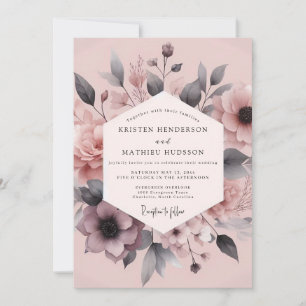 Invitation Mariage Élégance Florale Charbon de Rose