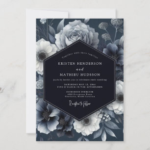 Invitation Mariage Élégance Florale Navy Moody