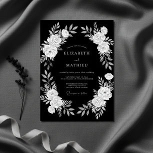 Invitation Mariage Élégance Florale Noir Blanc