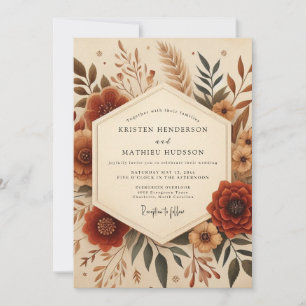 Invitation Mariage Élégance Florale Terracotta Automne