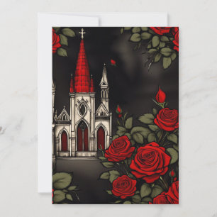 Invitation Mariage Élégance Gothique Église Rouge et Roses