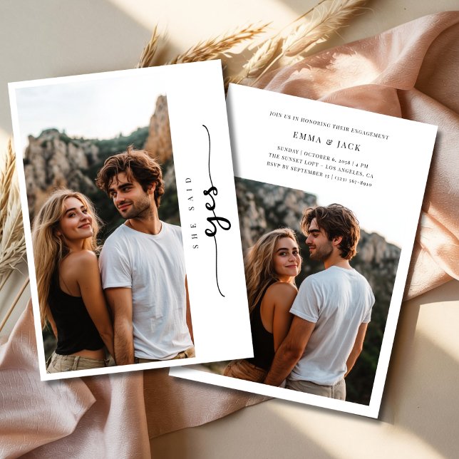 Invitation Mariage Élégant 2 Photo Elle A Dit Oui Fiançailles (Créateur téléchargé)