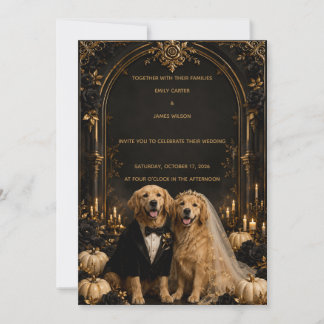 Invitation Mariage élégant 3D or Retriever doré Halloween
