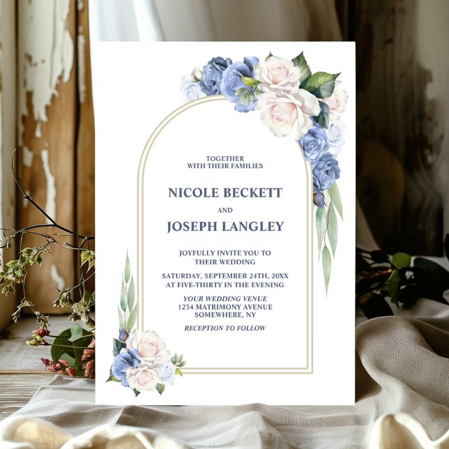 Invitation Mariage élégant à arc bleu blanc rose (Créateur téléchargé)