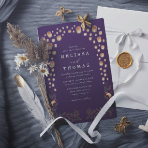 Invitation Mariage élégant à code QR de lanternes emmêlées à