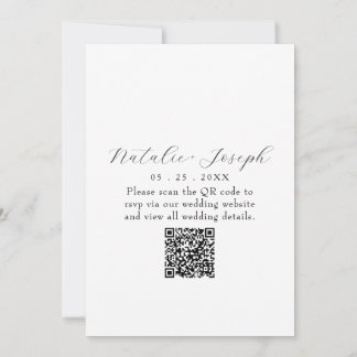 Invitation Mariage élégant à code QR floral noir et blanc