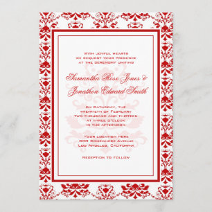 Invitation Mariage élégant à Damas rouge et blanc