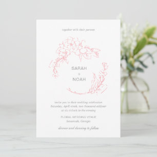 Invitation Mariage élégant à la couronne florale rose classiq