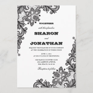 Invitation Mariage élégant à la dentelle Vintage noire