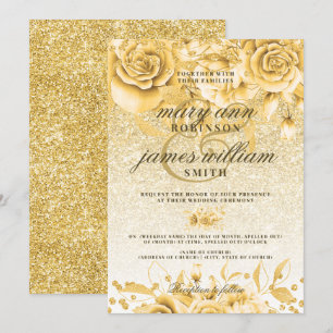 Invitation Mariage élégant à la Parties scintillant florale d