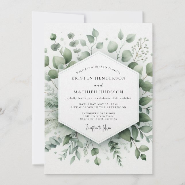 Invitation Mariage Élégant à la Végétalité Sage (Devant)