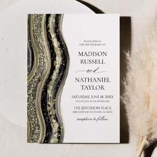 Invitation Mariage élégant à l'agate blanche et or noir