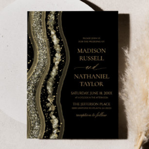 Invitation Mariage élégant à l'agate blanche et or noir
