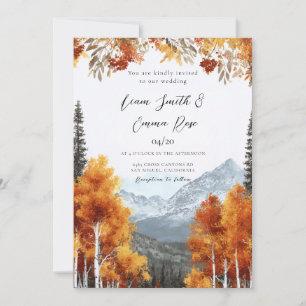 Invitation Mariage élégant à l'aquarelle de montagne d'automn