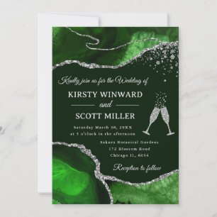 Invitation Mariage élégant à paillettes vertes et argentées A