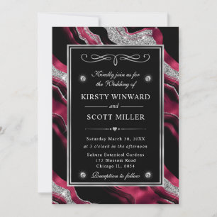 Invitation Mariage élégant agate feuille d'argent et paillett