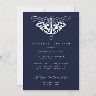 Invitation Mariage Élégant Ancre Marine Bleu Nuit