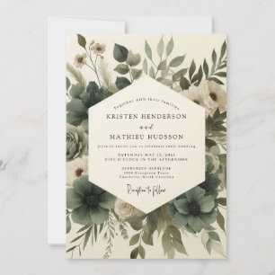 Invitation Mariage Élégant Anémone Vert Sauge