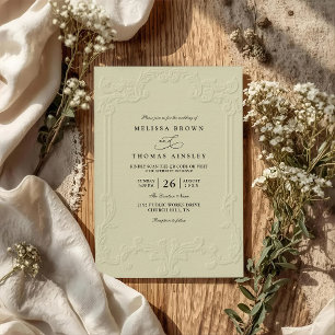 Invitation Mariage élégant antique avec code QR en relief orn