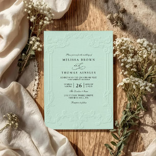 Invitation Mariage élégant antique avec code QR en relief orn