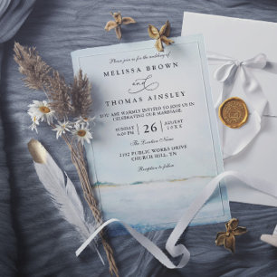 Invitation Mariage Élégant Aquarelle Destination Chic Plage