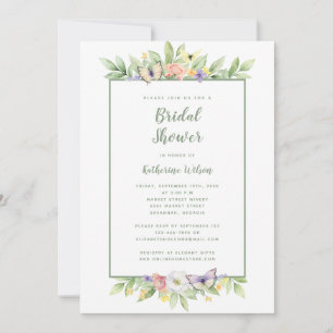 Invitation Mariage Élégant Aquarelle Floral Papillon Vert