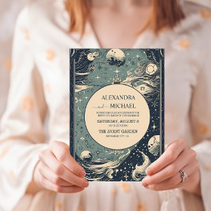 Invitation Mariage Élégant Argent Bleu Tarot