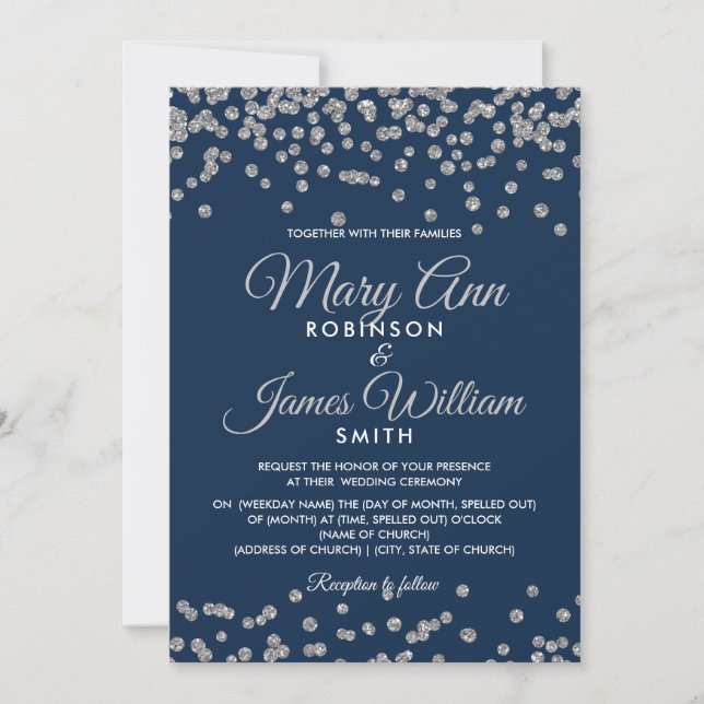 Invitation Mariage élégant Argent Faux Parties scintillant Co (Devant)