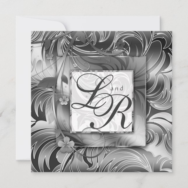 Invitation Mariage élégant Argent métallisé floral (Devant)