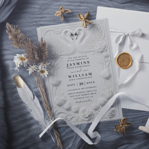 Invitation Mariage élégant Art Nouveau faux estampé cygne