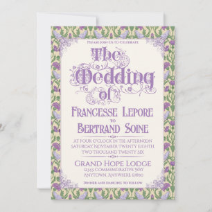 Invitation Mariage Élégant Art Nouveau Tourtereaux Jaune Clai