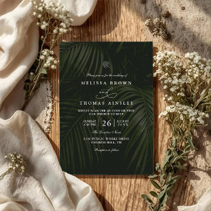 Invitation Mariage élégant au code QR avec feuilles de palmie
