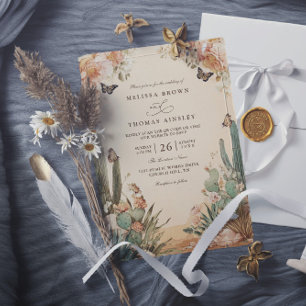 Invitation Mariage élégant au code QR Boho Desert Cactus