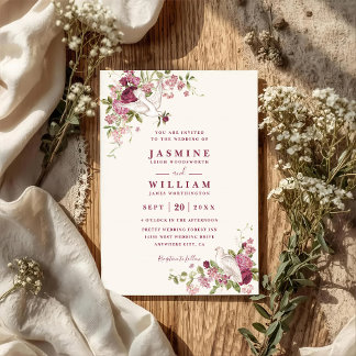Invitation Mariage élégant au code QR de colombes d'amour vin