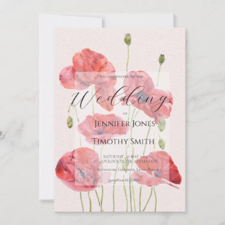 Invitation mariage élégant au coquelicot rouge