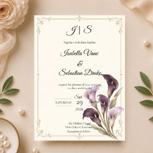 Invitation Mariage Élégant au Lys d'Été Pourpre