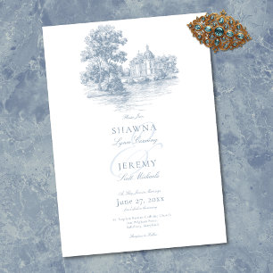 Invitation Mariage élégant au manoir français avec toile de J