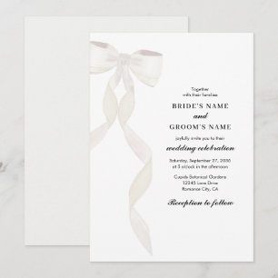 Invitation Mariage élégant au ruban blanc à la bow