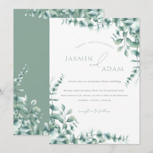 Invitation Mariage élégant au vert sauge et eucalyptus monogr