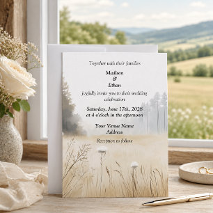 Invitation Mariage Élégant aux Arbres Résineux Rustiques