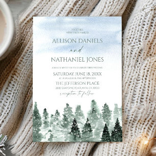 Invitation Mariage Élégant aux Arbres Verts de Pin sous la Ne